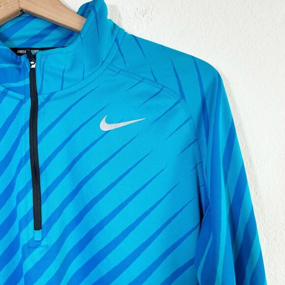 NIKE WOMEN THERMAL ATHLETIC BLUE STRIPED RUNNING HALF ZIP SHIRT SIZE LARGE - Picture 4 of 8